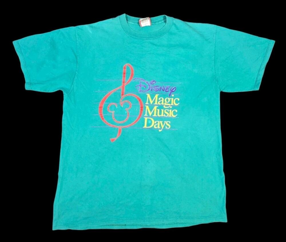 Vtg Disney Designs Magic Music Days T-Shirt Exclusive Green Distressed One Size
